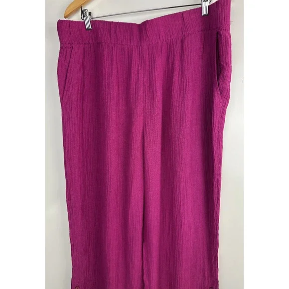 Soft Surroundings Oceo Gauze Wide Leg Pants Button Hem Fuchsia Plus Size 1X - Picture 3 of 12